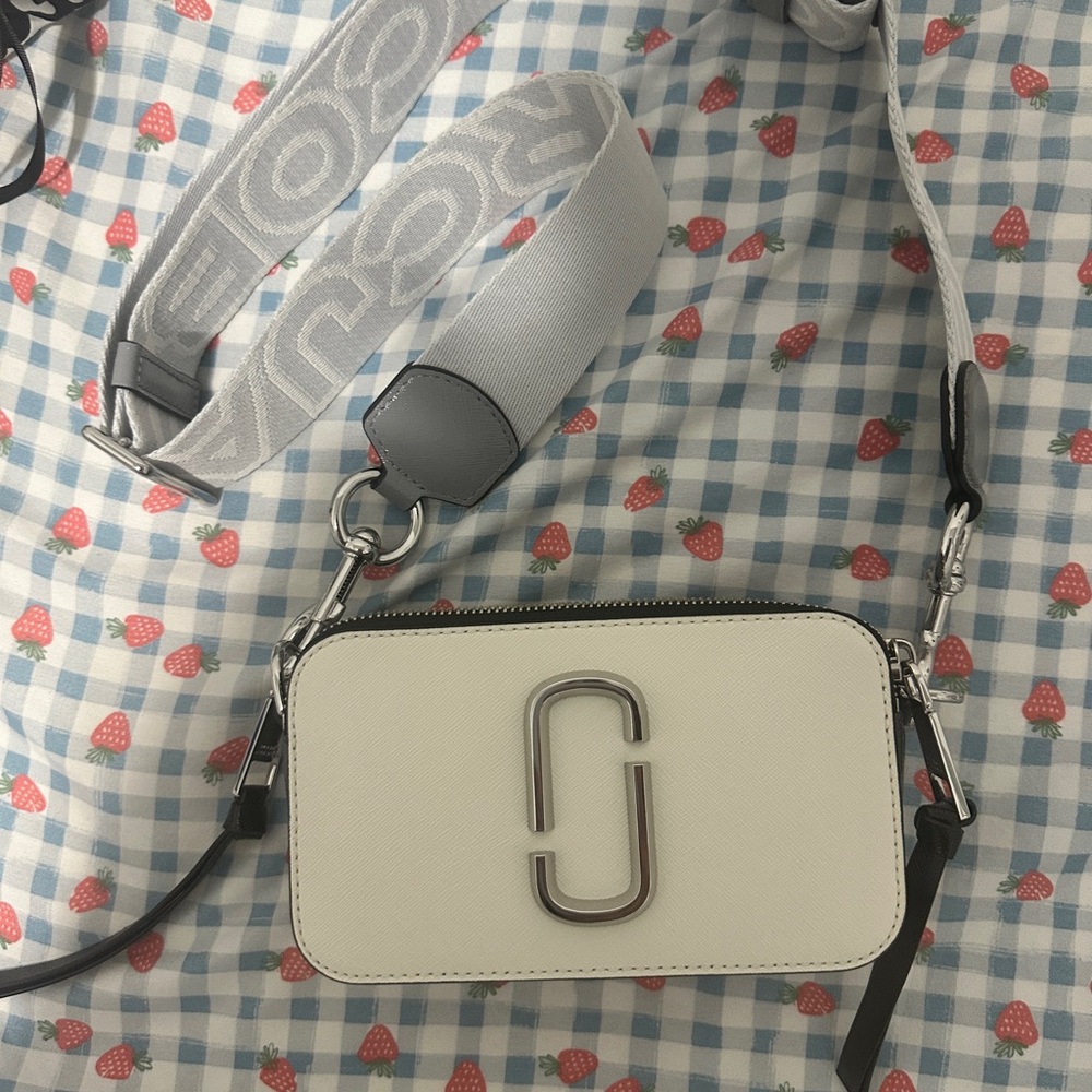 White Crossbody Bag with Silver Logo
